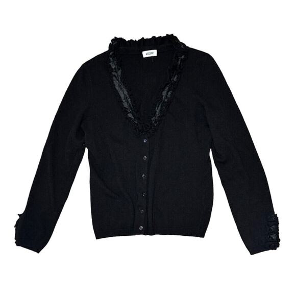 Moschino Italy Women's Wool Knit Long Sleeve Ruffle Cardigan Sweater 48/14